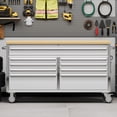 thumbnail image 1 of Studyset 61" Tool Chest Cabinet, Mobile Storage Cabinet, Garage Workbench with 9 Drawers and Power Strip, Rubber Wood Worktop, 1675 LBS Load, Rolling Tool Storage Organizer, 1 of 8