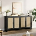 thumbnail image 1 of Studyset 62 Inch Rattan Sideboard Buffet Cabinet, 4-Door Kitchen Storage Cabinet with Shelves, Farmhouse Accent Buffet Sideboard, Console Table for Living Room, Entryway, 1 of 7