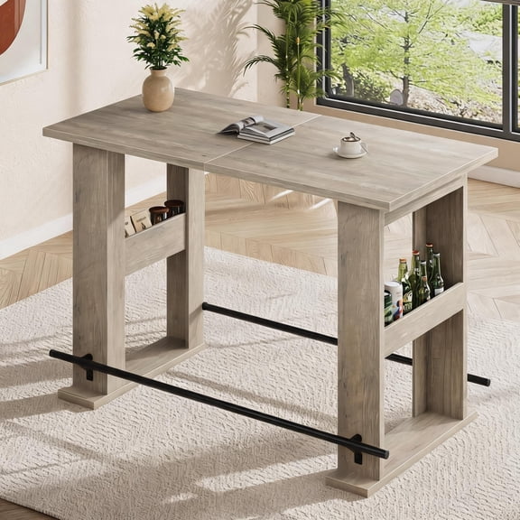 Studyset 63-Inch Bar Table, Wooden Home Coffee Bar Unit with Storage, Counter Height Pub Table with Metal Footrest for Home Kitchen, Dining Room, Bistro-ONLY TABLE
