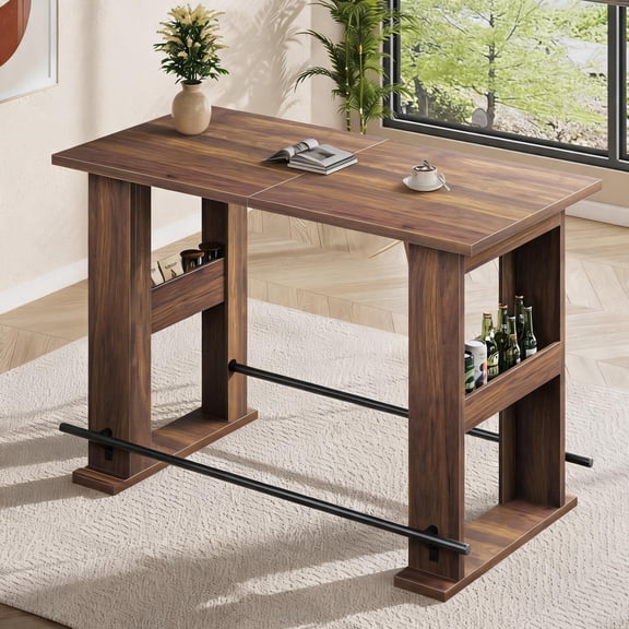 Studyset 63-Inch Bar Table, Wooden Home Coffee Bar Unit with Storage, Counter Height Pub Table with Metal Footrest for Home Kitchen, Dining Room, Bistro-ONLY TABLE
