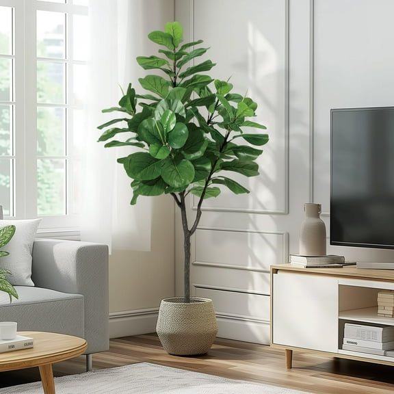 Studyset 6ft Artificial Fiddle Leaf Fig Tree,Modern Potted Ficus Lyrata Faux Plant,Fake Artificial Tree with Dried Moss,Modern Artificial Tree with 86 Fiddle Leaves for Indoor House Home Office