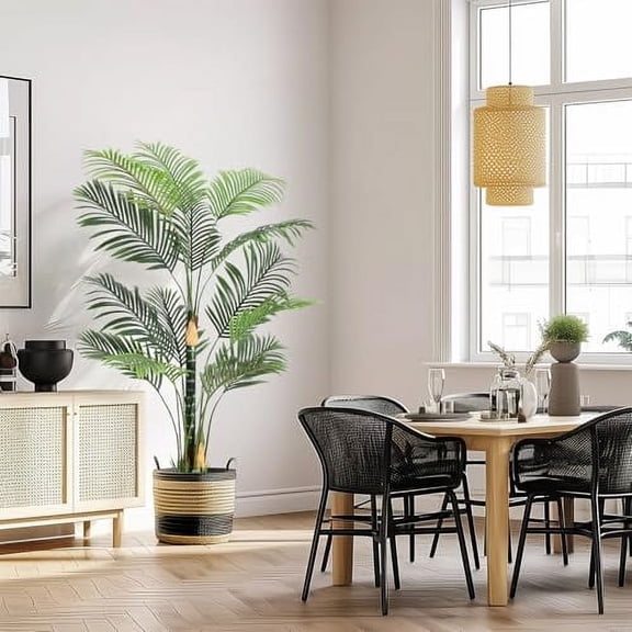 Studyset 6ft Golden Cane Palm Artificial Tree, Large Tropical Palm Tree, PE Material & UV Resistant Fake Plant in Pot for Indoor Outdoor Home Decor Office House Living Room