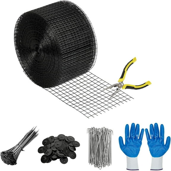 Studyset 6in*100ft Solar Panel Bird Guard, Critter Guard for Solar Panels, 1/2 Inch PVC Coated Galvanized Wire Mesh Roll Kit with 100pcs Fastener Clips, 100pcs Cable Ties, Cutting Scissors and Glove