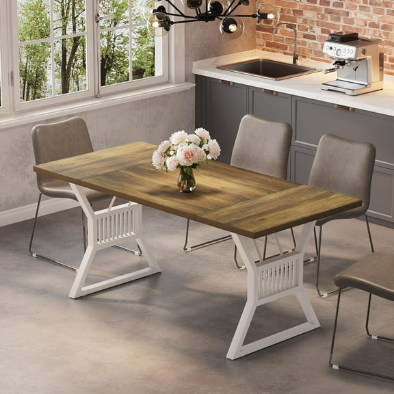 Studyset 70.8 Inch Dining Table 4-6 Person, Kitchen Dinner Table with Heavy Duty Metal Legs, Farmhouse Wooden Eating Table for Home, Dining Room