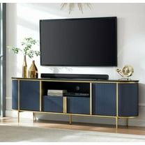 Studyset 70" TV Stand with Faux Marble Top, Luxury Media Console Table with Adjustable Shelves, Curved Profile Sliding Doors, Entertainment Center Fits TVs Up to 80 Inch for Living Room, Bedroom