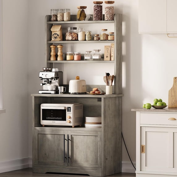 Studyset 71.6" Tall Kitchen Pantry, Farmhouse Storage Cabinet, Arched Bookshelf with Doors Farmhouse Bookcase 15.83in Depth Display Storage Shelves 71.4in Tall Wooden Display Cabinet Rounded Bookcases