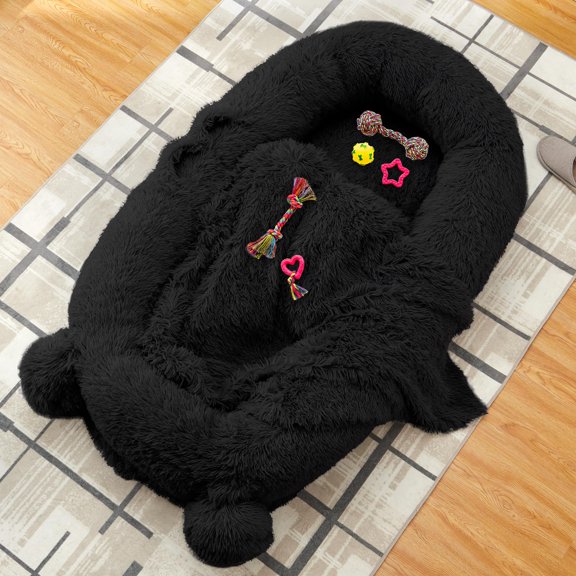 Studyset 71" L Human Dog Bed with Blanket,2 Side Storage Pockets and Portable Handle,Removable Cover,High-Density Foam Human Size Dog Bed,Fits You and Pets