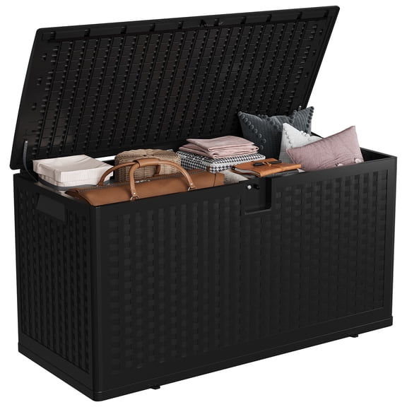 Studyset 73 Gallon Resin Deck Box, Patio Furniture Cushion Storage Container Weatherproof and UV Resistant Outdoor Storage Box, Lockable Outdoor Storage Bin for Patio Cushions, Garden Tools