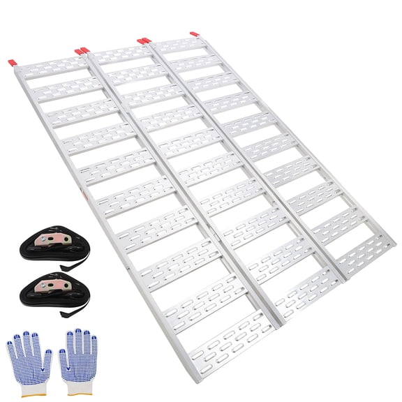Studyset 77x54 in Tri Fold Aluminum Truck Loading Ramps,1500 LBS Heavy Duty Truck Bed Ramp Rust Proof ATV Ramp with Load Straps & Treads,Non Slip Folding Truck Ramps for Motorcyle/Dirtbike