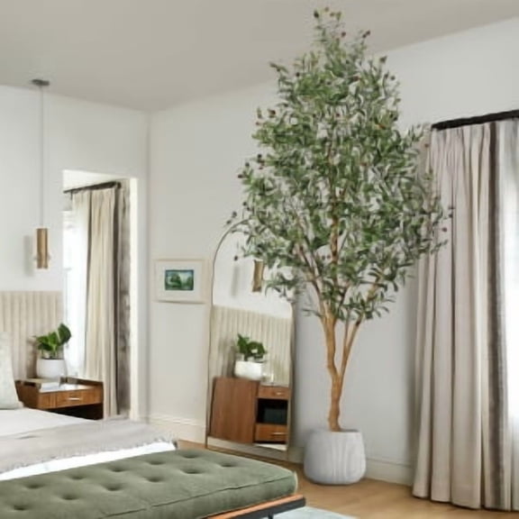 Studyset 7ft Faux Olive Tree, Tall Olive Tree Plants, Fake Potted Olive Silk Tree, Artificial Olive Trees for Modern Home Office Living Room Floor Dr