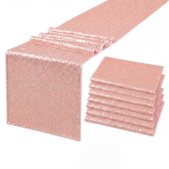 Studyset 8-Pack Rose Gold Sequin Table Runner, 11.8 x 70.9 in - Glitter Polyester for Long Rectangular Dining Tables - Wedding, Birthday Party & Banquet Decor