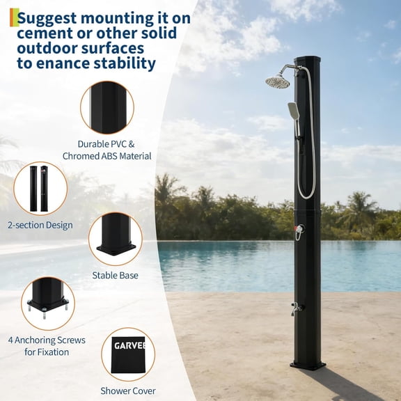 Studyset 9.3 Gallon Solar Heated Outdoor Shower, Beach Garden Spa Shower with Protective Cover, 360° Rainfall & 6FT Handheld Sprayer, Freestanding Pool Shower with Foot Faucet, Hot & Cold Water
