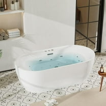 Studyset Acrylic Freestanding BathtubBathtubs 71"x35"x23" Soaking Tub with Air Bubble &Massage System - Stand Alone Tub, White, Durable Non-Slip Surface for Home Spa Relaxation