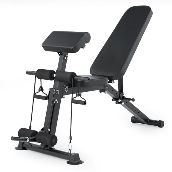 Studyset Adjustable Weight Bench with Leg Extension & Preacher Curl,Incline Decline Workout Bench for Home Gym, Heavy Duty Multi-Function Exercise Bench with Attachments