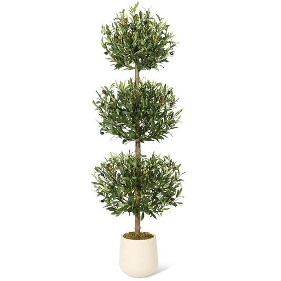 Studyset Artificial Olive Tree,5FT Artificial Olive Triple Ball Topiary Trees with Moss & Inner Pot,Outdoor Indoor Realistic Fake Shrubs Trees,Faux Plants Round Bushes Fake Shrubs Potted for Home
