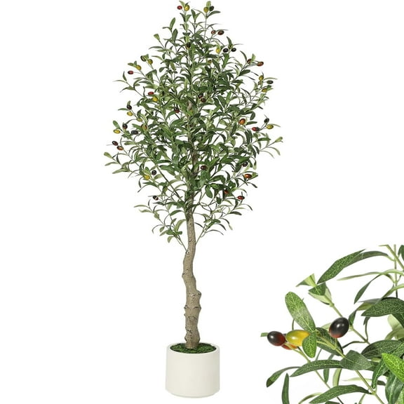 Studyset Artificial Olive Trees,5 ft Tall Fake Olive Trees for Indoor,Large Olive Plants with White Planter and Green Moss,Fake UV Resistant Artificial Tree,for Home Office Living Room Bedroom Stairs