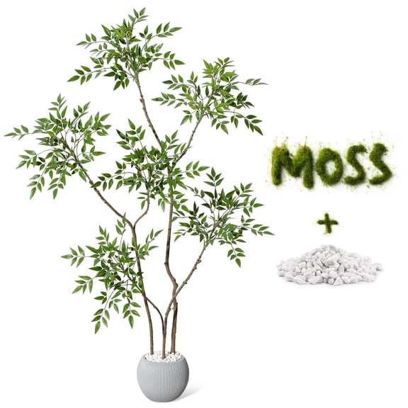 Studyset Artificial Plants Indoor,5FT Tall Faux Floor Plant in Pot,Nandina Artificial Tree with Grey Planter,Artificial Indoor Plants Realistic Fake Potted Tree for Home Office Decor Perfect