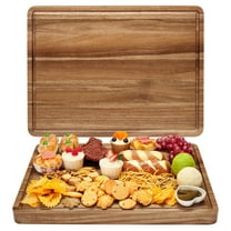 Studyset Bamboo Cutting Board Set Wooden Cutting Boards, Wooden Chopping Boards, Reversible Butcher Block for Meat Turkey Cheese, 20x15 Inch Acacia Wood Cutting Board with Grip Handle & Juice Groove