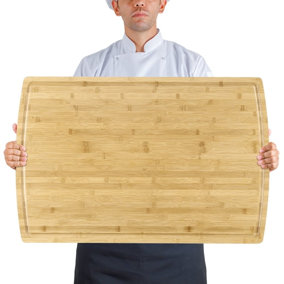 Studyset Bamboo Cutting Boards for Kitchen, Extra Large Wood Cutting Board with Deep Juice Groove and Handle, Carbonized Bamboo Cutting Board & Serving Tray, Knife Friendly Serving Tray, with Juice