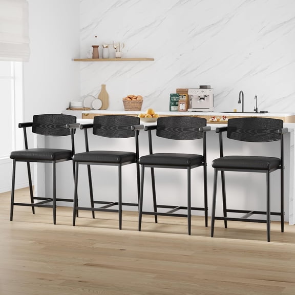 Studyset Bar Stools, 26.5" Upholstered Counter Height Bar Stools with Armrest, Wider Thickened Cushion, 26" Upholstered Bar Stools With Back, Bar Chairs with Backrest for Bar, Dining Room, Kitchen