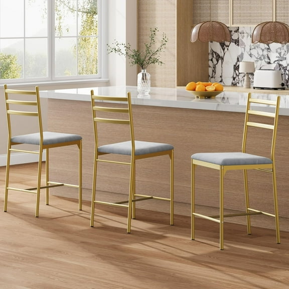 Studyset Bar Stools Set of 2, Faux Leather Bar Chair with Back, Thick Cushion, Upholstered Counter Height Bar Stools with Footrest for Kitchen Island, Counter Bar