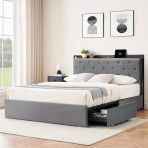 Studyset Bed Frame with Headboard & Full Bed Frame with Storage Drawers ...
