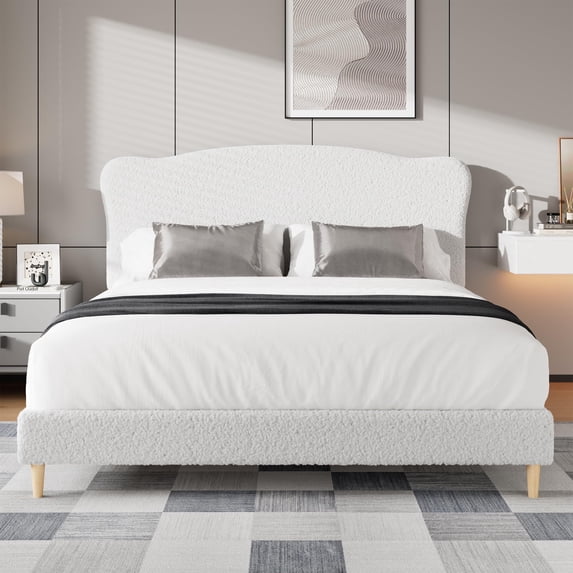 Studyset Bed Frame with Upholstered Headboard, Soft Low Profile Sturdy Platform Bed with Rounded Corners Design, Heavy Duty, Wooden Slats, Noise Free