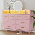 thumbnail image 1 of Studyset Black Dresser with Power Outlet and LED Lights, Wood 8 Drawer Dresser for Bedroom, Modern Chest of Drawers with Gold Handles and Open Storage Space for Closet, Living Room, Entryway, 1 of 6