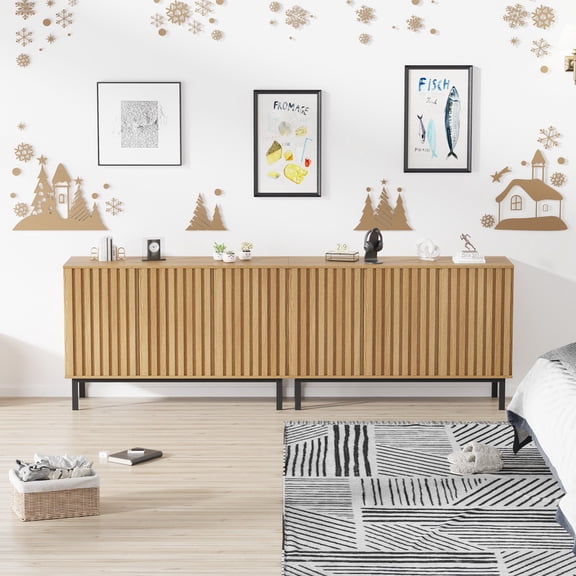 Studyset Buffet Cabinet with Storage, Wooden Storage Cabinet, Freestanding Sideboard Buffet Cabinet with Fluted Doors, Adjustable Shelf Storage, Modern Storage Cabinet Coffee Bar for Dining Room