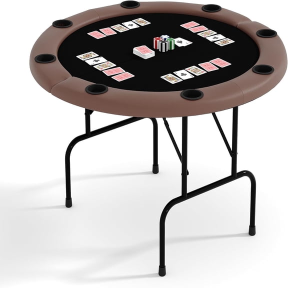 Studyset Casino Grade Felt Surface, 8 Player Round Folding Poker Table with Cup Holders, 48 Inch Professional Casino Grade Card Table for Texas Holdem & Blackjack, Portable Multi Gaming Table
