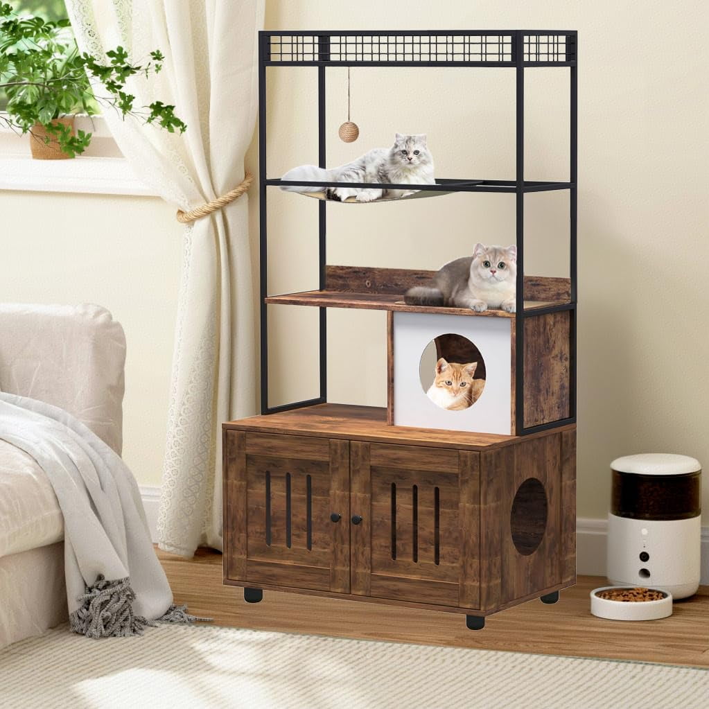 Studyset Cat Litter Box Enclosure with Shelf,Hidden Litter Box ...