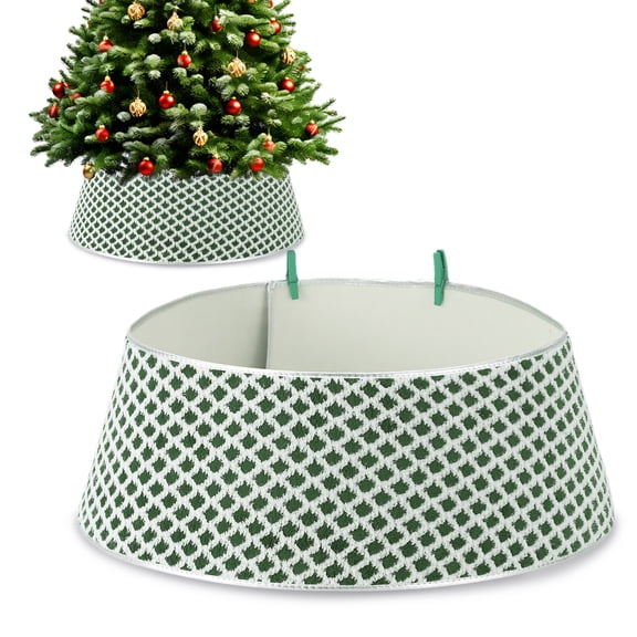 Studyset Christmas Tree Collar, 33.5 Inch Diamond Pattern Christmas Tree Skirt with 2 Clips, Tree Collar for Artificial Trees, Xmas Holiday Home Decor Stand Base Cover