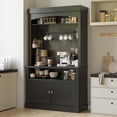 thumbnail image 1 of Studyset Coffee Bar Cabinet with LED Lights 72" Tall Buffet Cabinet with Storage Farmhouse Kitchen Sideboard Tall Coffee Hutch with Microwave Stand Wine Rack Glass Shelf Dining Room, 1 of 7