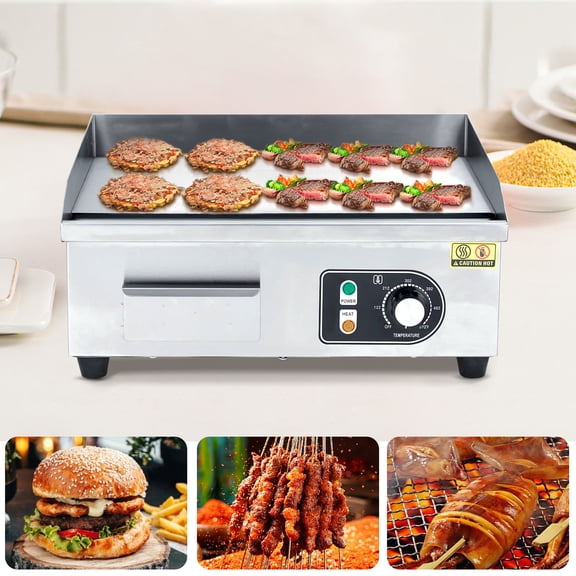 Studyset Commercial Electric Grill for Perfectly Grilled Meals, 14-Inch Countertop Teppanyaki Flat Grill, 110V Power Non-Stick Surface, Durable Stainless Steel, Adjustable Temperature 122°F-572°F