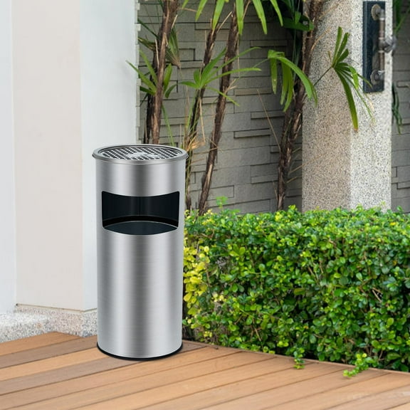 Studyset Commercial Outdoor Trash Can with Removable Inner Bucket and Ashtray,Indoor Outdoor Trash Can with Lid,Stainless Steel Garbage Can,17 Liter/4.5 Gallon Waste Bin for Home,Office,Hotel