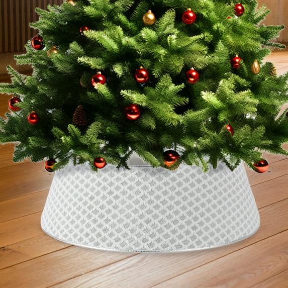 Studyset Diamond-Grid Design Plush Christmas Tree Skirt, Christmas Tree Collar, 33.5 Inch Diamond Pattern Christmas Tree Skirt with 2 Clips, Tree Collar for Artificial Trees, Xmas Holiday Home Decor