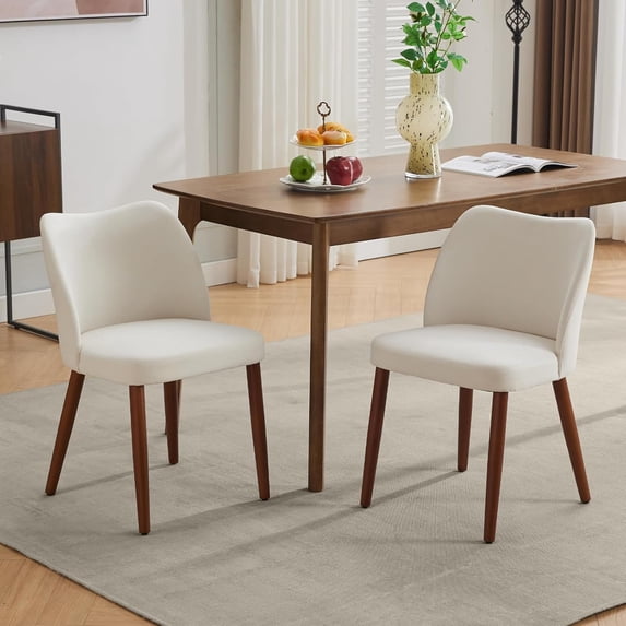 Studyset Dining Chair Set of 2, Linen Upholstered Kitchen Chair with Sold Wood Legs, Wing Backrest, Wooden Dinner Chair, Kitchen Chairs with Thick Cushions for Dining Room, Living Room