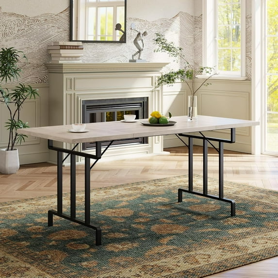 Studyset Dining Table for 6-8 People, 70.87-Inch Rectangular Wood Dining Table, Rustic Style Kitchen Table with Heavy Duty Metal Legs for Dining Room, Home Office, Living Room, Easy Assembly