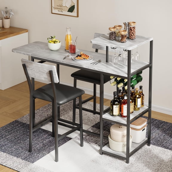 Studyset Dining Table Set for 2,3-Piece Expandable Bar Table and Chairs Set,Dining Set for 2 with Storage Shelves and Wine Rack,Kitchen Breakfast Nook Small Kitchen Dining Set for Living Room
