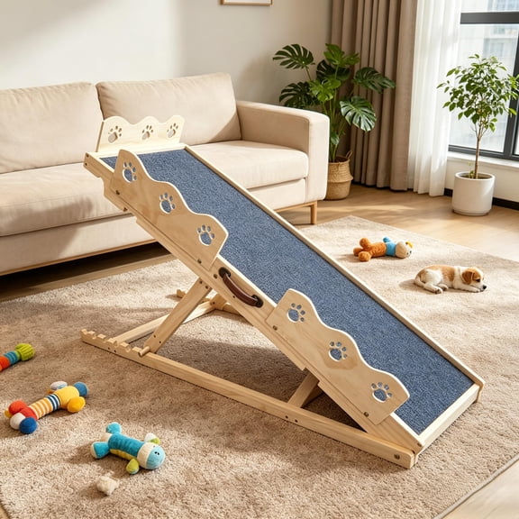 Studyset Dog Ramp with Adjustable Pet Ramp, 45" Adjustable Dog Ramp, Anti-Slip Rubber Mat, Safety Side Rails, 5 Height Settings, Holds Up to 250lb