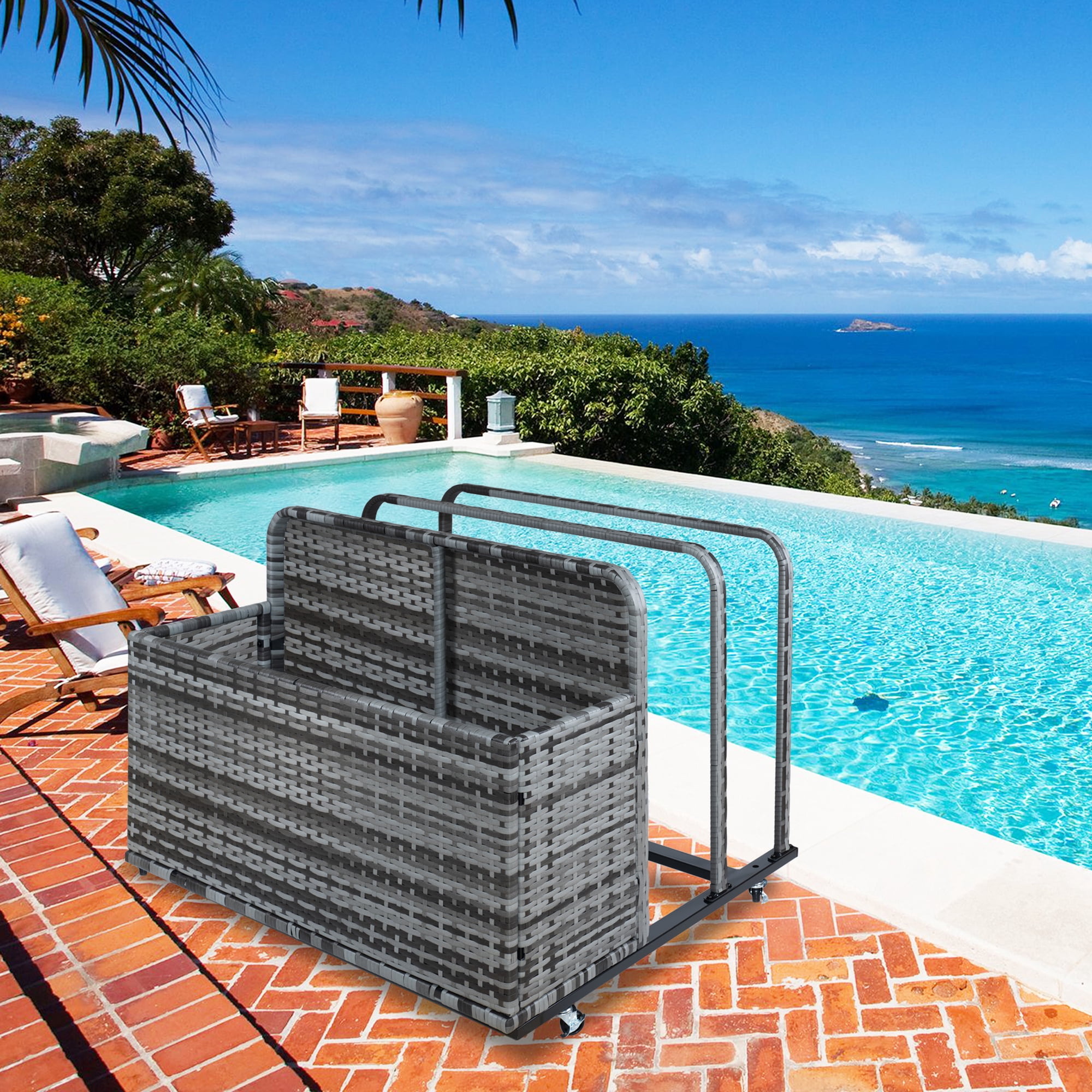Studyset Double Layer Poolside Float Storage - PE Rattan Outdoor Caddy ...
