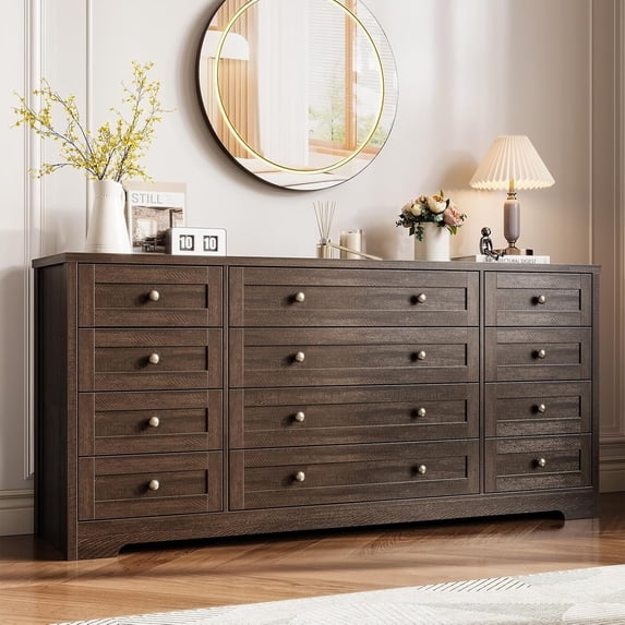 Studyset Dresser for Bedroom,Withe Long Wood Dresser with 12 Drawers,Storage Chest of Drawers with Plug-in Charging Hub,Sturdy Steel Frame,55 Inch TV Stand for Living Room,Closet,Entryway,Nursery