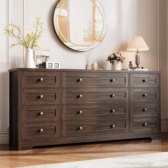 Studyset Dresser for Bedroom,Withe Long Wood Dresser with 12 Drawers,Storage Chest of Drawers with Plug-in Charging Hub,Sturdy Steel Frame,55 Inch TV Stand for Living Room,Closet,Entryway,Nursery