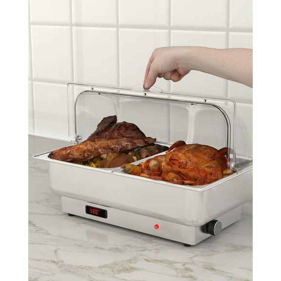 Studyset Electric Chafing Dish, 9QT Full Size Electric Chafing Dish Buffet Set, Electric Buffet Servers and Warmers With Roll Top Temperature Control for Catering and Parties