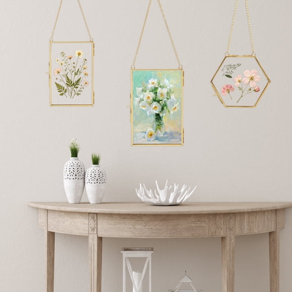 Studyset Elegant Gold Metal Picture Frames Set, 3PCS Modern Geometric, Rectangle&Hexagon, Single Photo Display for Tabletop and Wall