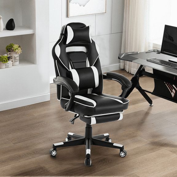 Studyset Ergonomic Gaming Chair with Footrest & Adjustable Headrest, Computer Chair Height-Adjustable Office Chair, 90°-160° Recline Lock, Sturdy Gas Lift, Durable Material