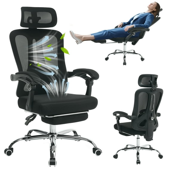 Studyset Ergonomic Office Chair, , Rolling Swivel Task Chairs, Home Desk Chair with Footrest&Headrest, High-Back Mesh Computer Chair with Adjustable Lumbar Support