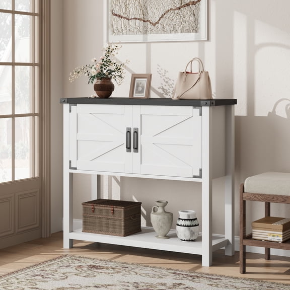 Studyset Farmhouse Entryway Table Console Table with 2-Door Cabinet,Wood Coffee Bar Cabinet Sofa Table, Sofa Tables Buffet Sideboard for Entrance Kitchen Hallway Dining Living Room 32 Inch