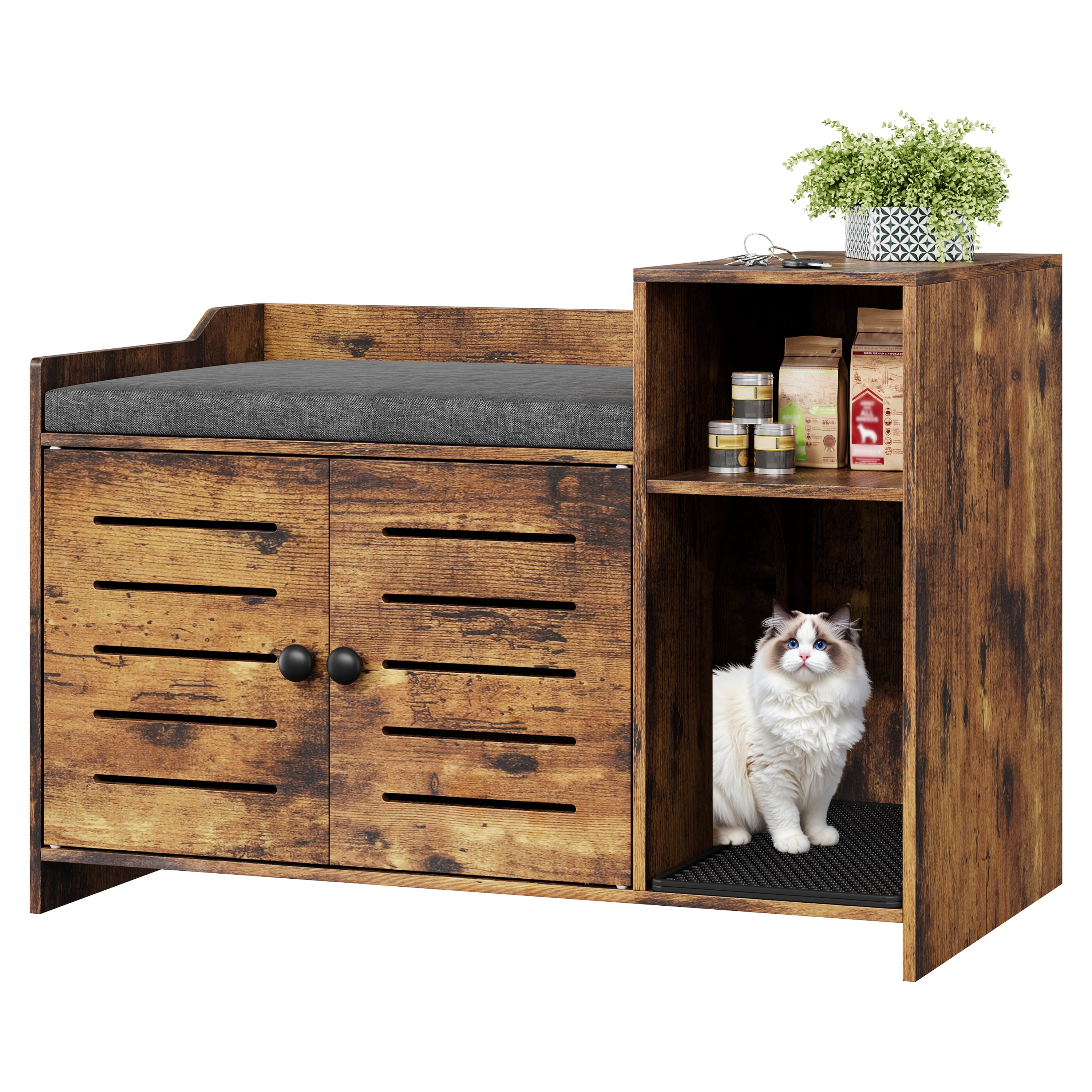 Studyset Farmhouse Hidden Cat Litter Box Enclosure Cabinet, Wooden ...