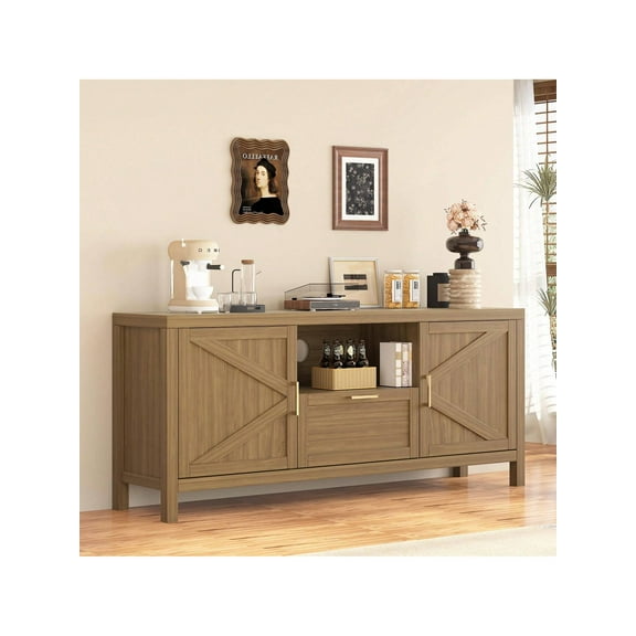 Studyset Farmhouse TV Stand For TVs Up To 65 Inch,Entertainment Center With Door And Storage Cabinets,TV Console Cabinet With Storage & Adjustable Shelf,Console Table And Media Furniture